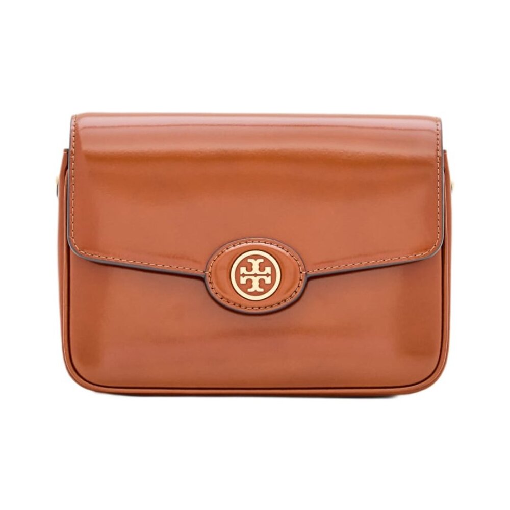 Tory Burch Brown Leather Crossbody Bag – Gold Logo Flap Shoulder Purse